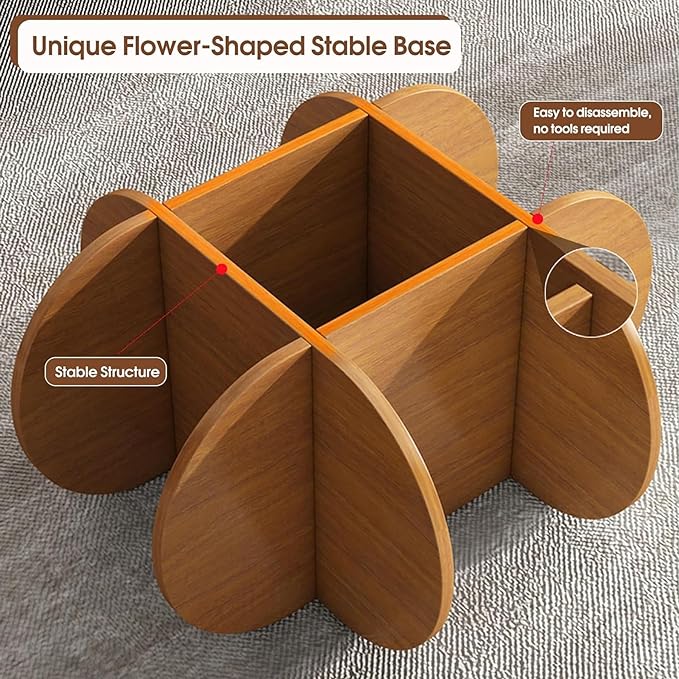 Round Coffee Table, 31.5" White Glass Coffee Tables for Living Room, Unique Circle Coffee Table with Solid Wood Base Abstract Small Center Tabl - LeafyLoom