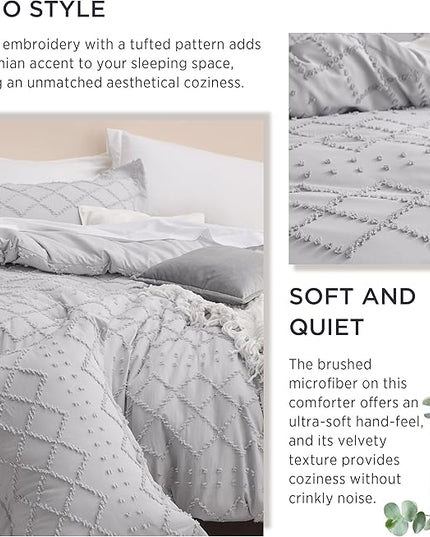 Bedsure Twin/Twin XL Comforter Set - Light Grey Boho Twin Extra Long Comforter Set for College, Shabby Chic Dorm Bedding Set, 2 Pieces Modern Farmhouse Bed Set, includes 1 Pillow Sham - LeafyLoom