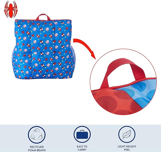 Idea Nuova Marvel Spidey & His Amazing Friends Toddler Nylon Bean Bag Chair with Piping & Top Carry Handle, NN201537, Large, Spidey & Friends - LeafyLoom