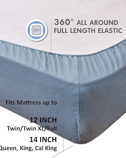 Comfort Spaces Cotton Flannel Breathable Warm Deep Pocket Sheets With Pillow Case Bedding, Twin, Solid Blue, 3 Piece - LeafyLoom