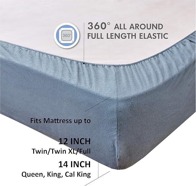 Comfort Spaces Cotton Flannel Breathable Warm Deep Pocket Sheets With Pillow Case Bedding, Twin, Solid Blue, 3 Piece - LeafyLoom