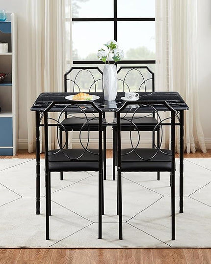 VECELO 5 Pieces Sets,43.3" Table&chairs for 4,Industrial Counter Height Tabletop with Bar Stools, Rectangle Breakfast Chairs, Living Room, Apartment, Dining table for 4, Black 1 - LeafyLoom