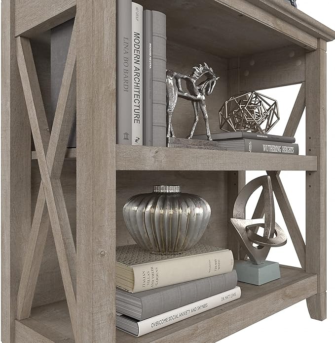 Bush Furniture Key West Small 2 Shelf Bookcase in Washed Gray - LeafyLoom