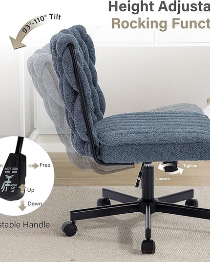 Criss Cross Legged Office Desk Chair with Wheels, Modern Armless Desk Chair with Wide Seat, Home Office Chair for Work, Meditation, Vanity, Blue - LeafyLoom