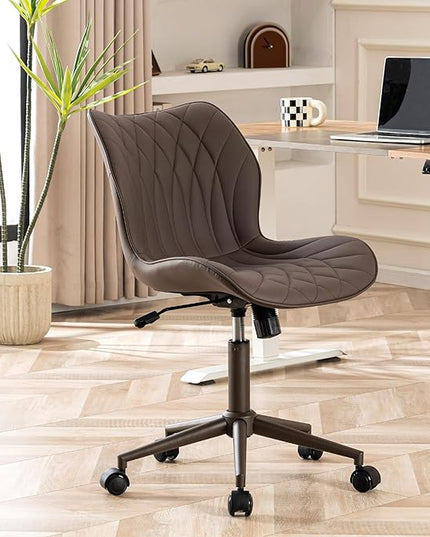 YOUNUOKE Office Desk Chair, Comfy Home Office Chairs, Small Comfortable Desk Chairs with Wheels, Armless PU Leather Chairs for Computer Conference, Brown - LeafyLoom