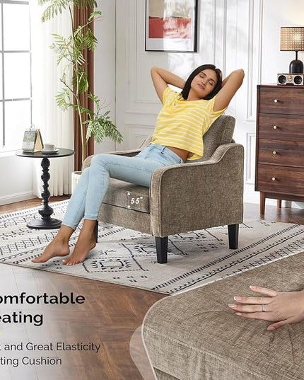 VINGLI Accent Chairs Set of 2 Living Room Chairs Light Brown Reading Chair for Bedroom Scooped Arm Chair Mid Century Modern Accent Chairs Upholstered Comfy Chair for Apartment, Waiting Room - LeafyLoom