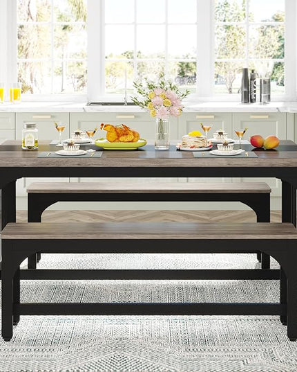 Tribesigns 55 Inch Dining Table Set for 4-6, 3-Piece Kitchen Table with 2 Benches, Space-Saving Dining Room Table Set for Home Kitchen, Restaurant, Grey - LeafyLoom