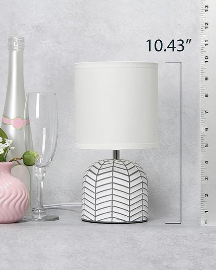 Simple Designs LT1137-WHT 10.43" Petite Contemporary Webbed Waves Base Bedside Table Desk Lamp w White Fabric Drum Shade for Home Decor, Bedroom, Living Room, Entryway, Office, White - LeafyLoom
