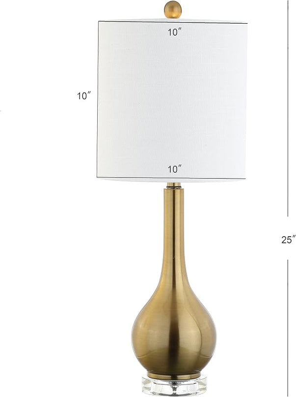 JONATHAN Y JYL5010A Dylan 25" Metal/Crystal Teardrop LED Table Lamp Contemporary Transitional Bedside Desk Nightstand Lamp for Bedroom Living Room Office College Bookcase, Brass Gold - LeafyLoom