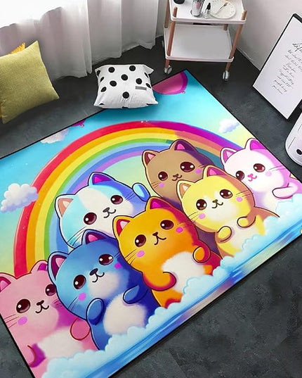 Cat Rainbow Rug for Girls Bedroom - Colorful Cat Area Rug Cat Rainbow Printed Carpet for Kids Room Cute Cartoon Cat Rug Home Decor, 2x3 Feet - LeafyLoom
