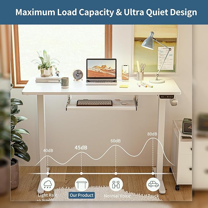 BANTI 48" x 24" Height Adjustable Electric Standing Desk with Keyboard Tray, Sit Stand up Desk with Splice Board, White Frame/White Top - LeafyLoom