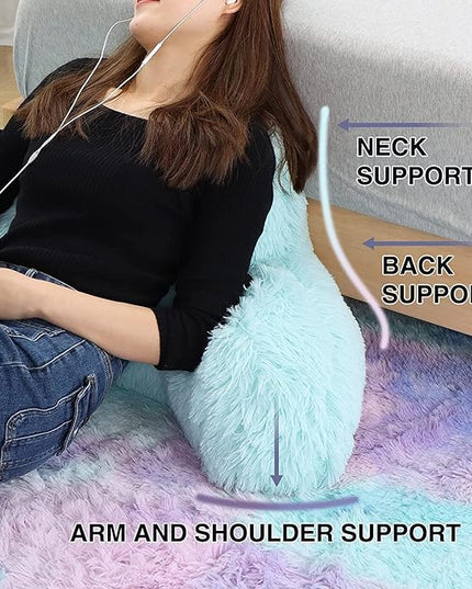 A Nice Night Faux Fur Reading Pillow Bed Wedge Large Adult Children Backrest with Arms Back Support for Sitting Up in Bed/Couch for Bedrest,Tie dyed Navy - LeafyLoom