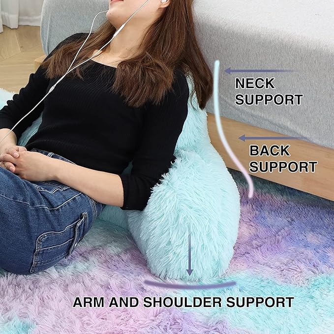 A Nice Night Faux Fur Reading Pillow Bed Wedge Large Adult Children Backrest with Arms Back Support for Sitting Up in Bed/Couch for Bedrest,Tie dyed Navy - LeafyLoom