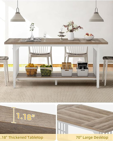 DWVO 70.8" Large Kitchen Dining Table for 6-8 People, Farmhouse Industrial Kitchen Table with Storage, Rectangle Apartment Rustic Dinning Room Dinette Tables for Eating Dinner - LeafyLoom