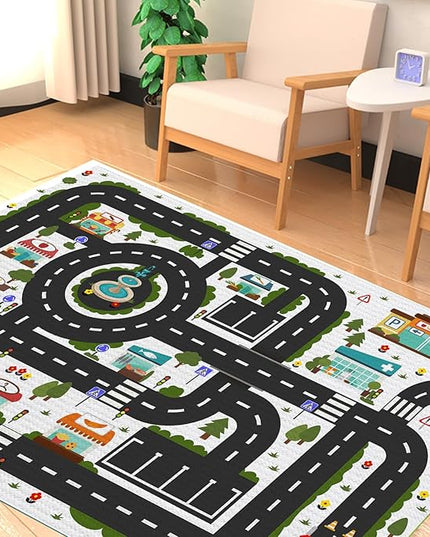 Analog ABC Kids Rug Playroom Car Rug Play Mat City Life Road Rug for Cars Fun City Map for Carpet for Bedroom Boys (78 * 118 inches, Clean City) - LeafyLoom