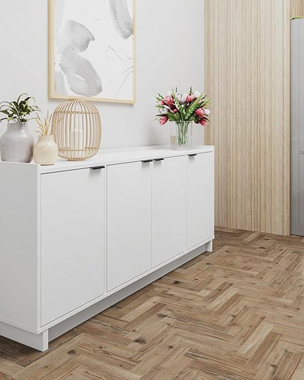 Prepac Simply Modern 4 Console Table, White Doors and Shelves, Sideboard Storage Cabinet, 60" W x 30" H x 16" D - LeafyLoom