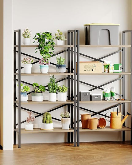 4 Tier Book shelf 23.6" W, Small Bookcase with Open Shelves, BookShelf with Storage, Standing Book Shelves Organizers and Storage for Living Room, Kitchen, Home, Office (Light Coffee) - LeafyLoom