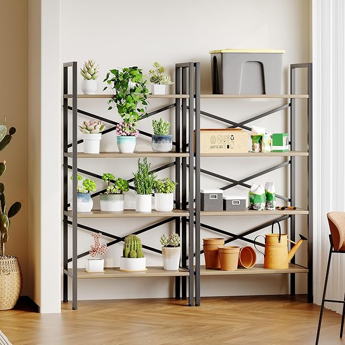 4 Tier Book shelf 23.6" W, Small Bookcase with Open Shelves, BookShelf with Storage, Standing Book Shelves Organizers and Storage for Living Room, Kitchen, Home, Office (Light Coffee) - LeafyLoom