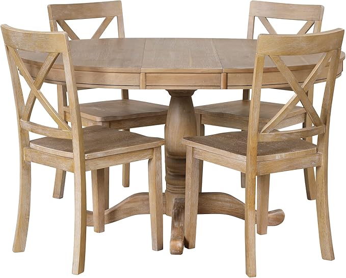 Merax 5 Pieces Dining Table Set,Retro Style Chairs with Solid Legs for Kitchen Diningroom, Natural Wood Wash - LeafyLoom