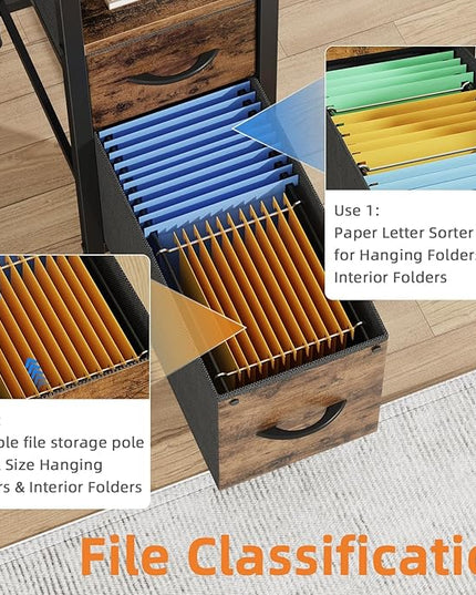 55'' Office Desk with 4 Fabric File Drawers - File Drawer Organization, Computer Work Desk, Study Writing Table, Home Office Workstation, Rustic Brown. - LeafyLoom