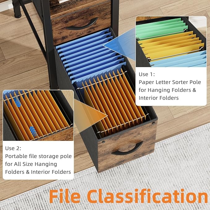 55'' Office Desk with 4 Fabric File Drawers - File Drawer Organization, Computer Work Desk, Study Writing Table, Home Office Workstation, Rustic Brown. - LeafyLoom