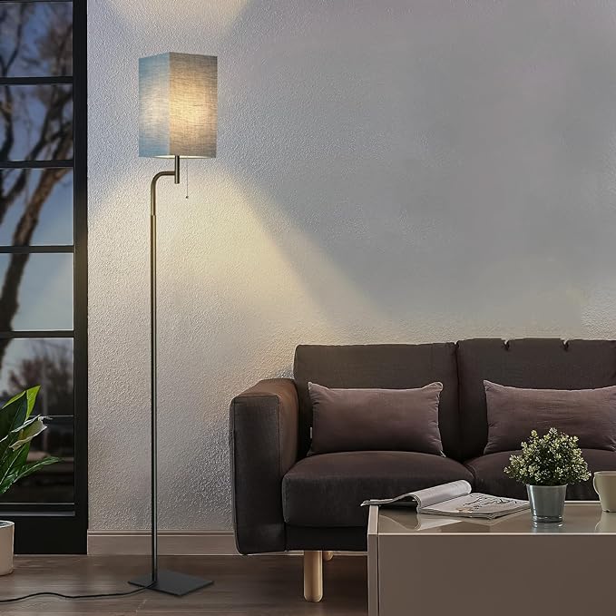 Floor Lamp for Living Room, 3 Color Temperatures Modern Standing Lamp for Living Room, Simple Design Tall Lamp with Linen Shade, Minimalist Stand Up Lamp Pole Lamp for Office Kids Room Reading, Blue - LeafyLoom