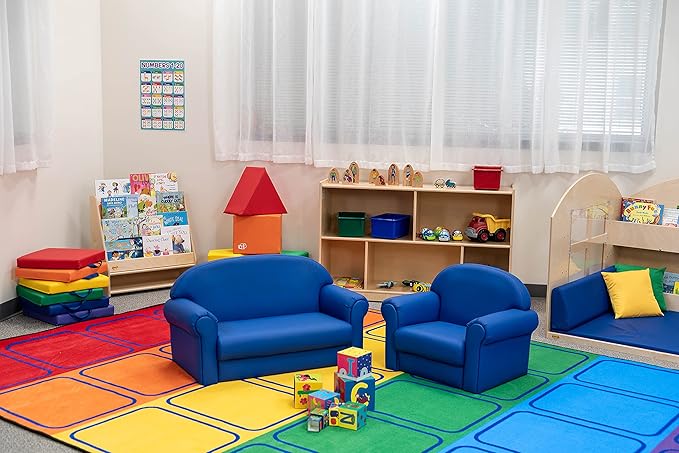 Children's Factory As We Grow Chair and Couch, Blue, CF805-309, Flexible Classroom Seating, Toddler Nursery Décor, Kids Playroom or Daycare Furniture - LeafyLoom