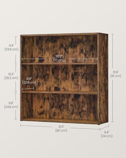 VASAGLE Bookshelf, 31.5 Inches Wide, 3-Tier Open Bookcase with Adjustable Storage Shelves, Floor Standing Unit, Rustic Brown ULBC173X01 - LeafyLoom