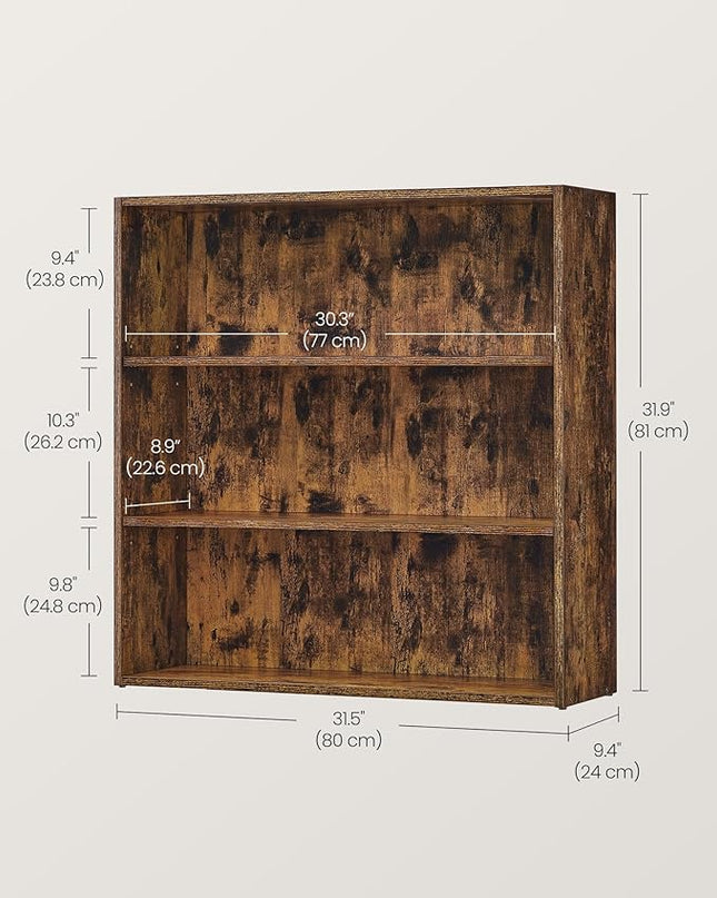 VASAGLE Bookshelf, 31.5 Inches Wide, 3-Tier Open Bookcase with Adjustable Storage Shelves, Floor Standing Unit, Rustic Brown ULBC173X01 - LeafyLoom