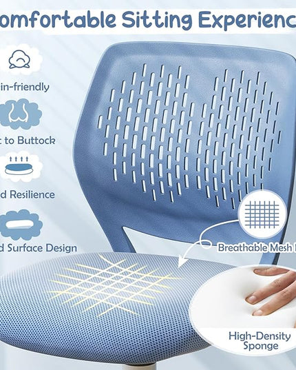 Kids Desk Chair, Blue Ergonomic Kids Office Chair Ages8-12 w/Lumbar Support, Low-Back Teen Desk Chair for Girls Boys, Small Cute Kids Computer Chair for Bedroom/Study/Vanity Desk - LeafyLoom