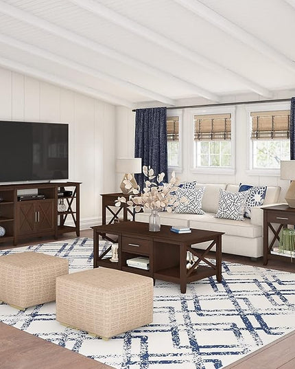 Bush Furniture Key West Tall Stand for 65 Inch TV, Farmhouse Entertainment Center with Storage, Bing Cherry - LeafyLoom