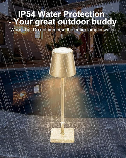 2 Pack Rechargeable Table Lamp, LED Cordless Desk Lamp, 5200mAh Battery Operated Table Light, Aluminum Shell, 3 Color Stepless Dimming Up Waterproof for Coffee Table/Indoor/Outdoor (Gold) - LeafyLoom