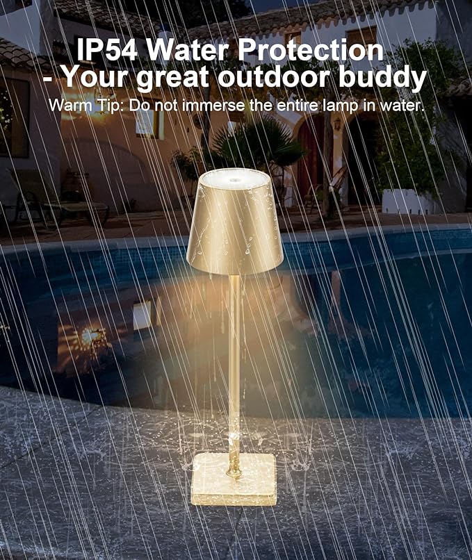 2 Pack Rechargeable Table Lamp, LED Cordless Desk Lamp, 5200mAh Battery Operated Table Light, Aluminum Shell, 3 Color Stepless Dimming Up Waterproof for Coffee Table/Indoor/Outdoor (Gold) - LeafyLoom
