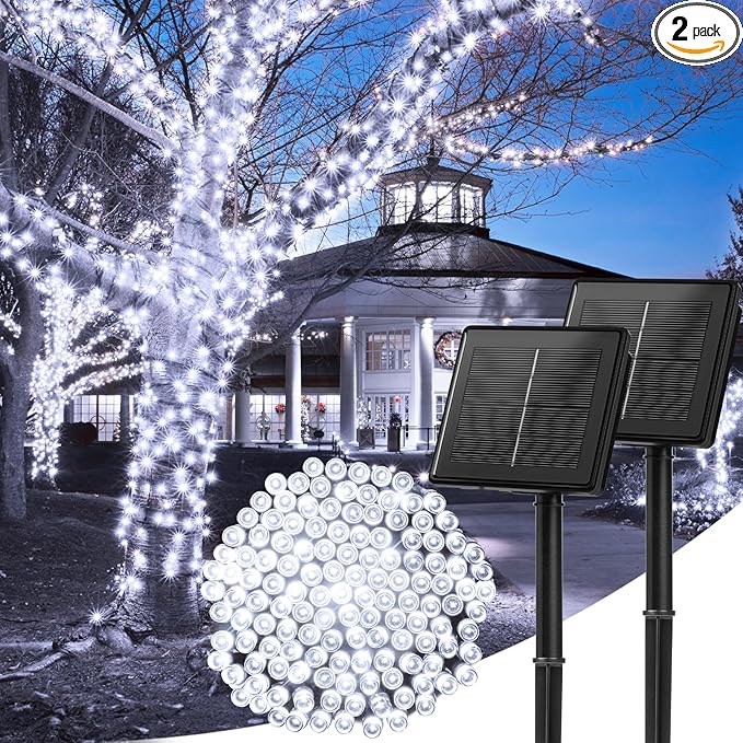 Solar String Lights Outdoor, 2 Pack Total 144FT 400 LED Solar Powered String Lights with 8 Lighting Modes, Waterproof Solar Patio Lights, Solar String Lights for Outside Tree Balcony, Pure White Minetom