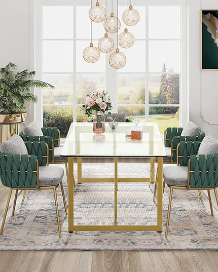 FurnitureR Tempered Glass Dining 47.2 inches Dinner Table for 4-6 Persons Modern Rectangular Spacious Tabletop & Gold Legs Elegant for Home Kitchen Living Room Restaurant, 47 Inches - LeafyLoom