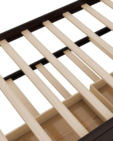 Twin Daybed with Storage Drawers and Trundle Bed, Wood Twin Size Captain’s Bed Frame for Bedroom Living Room Guest Room, Espresso - LeafyLoom