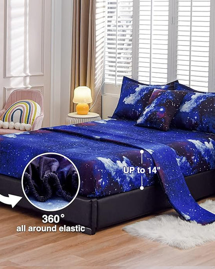 A Nice Night Galaxy 6Pcs Bedding Sets Outer Space Comforter Bed in a Bag 3D Printed Quilt,for Children Boy Girl Teen Kids,Full 6Pcs - LeafyLoom