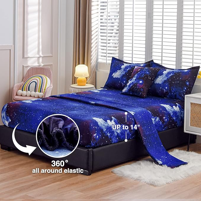 A Nice Night Galaxy 6Pcs Bedding Sets Outer Space Comforter Bed in a Bag 3D Printed Quilt,for Children Boy Girl Teen Kids,Full 6Pcs - LeafyLoom
