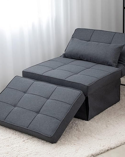 Sofa Bed, 4 in 1 Multi-Function Folding Ottoman Breathable Linen Couch Bed with Adjustable Backrest Modern Convertible Chair for Living Room Apartment Office, Dark Grey - LeafyLoom