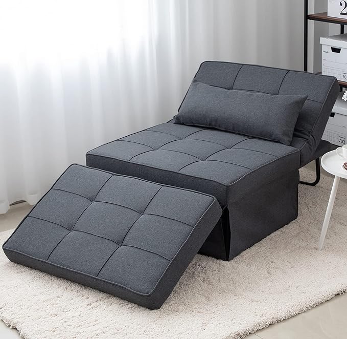 Sofa Bed, 4 in 1 Multi-Function Folding Ottoman Breathable Linen Couch Bed with Adjustable Backrest Modern Convertible Chair for Living Room Apartment Office, Dark Grey - LeafyLoom