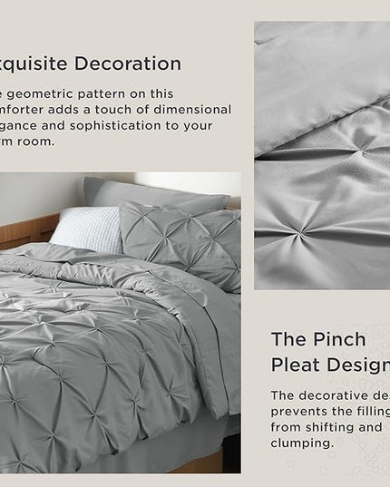 Bedsure Twin XL Comforter Set - Extra Long 5 Pieces Dorm Bedding Sets, Pinch Pleat Grey Bed in a Bag with Comforter, Sheets, Pillowcase & Sham - LeafyLoom