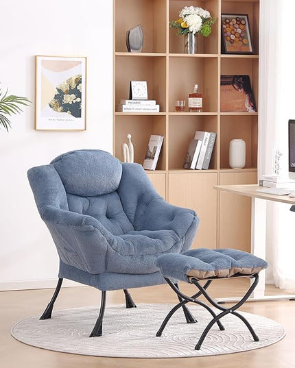 LITA Lazy Chair with Ottoman, Modern Accent Leisure Upholstered Sofa Chair, Lounge Reading Chair with Armrests and a Side Pocket for Living Room, Bedroom & Small Space, Plush Light Blue - LeafyLoom