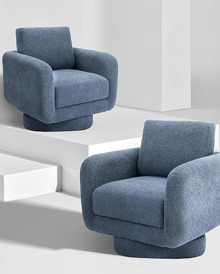 COLAMY Swivel Accent Chairs Set of 2, 32Inches Wide Upholstered Armchair with Plush Back Pillow for Living Room, Modern Sofa Corner Chair for Nursery/Living Room/Bedroom-Blue - LeafyLoom
