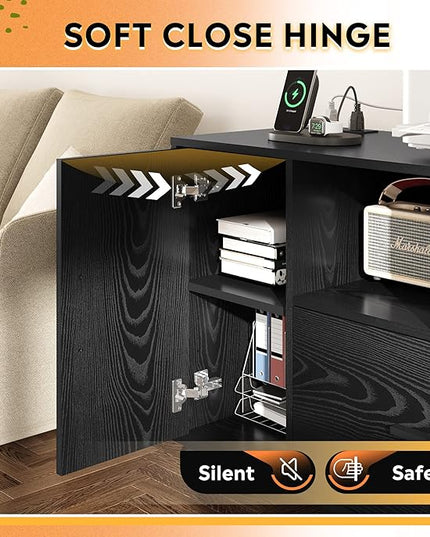 DEVAISE File Cabinet with Charging Station, 1-Drawer Lateral File Cabinets with lock for home office, Wooden Rolling Printer Stand with Shelves, Black - LeafyLoom