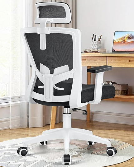 Office Chair Ergonomic Desk Chair High Back Computer Chair Swivel Mesh Task Chair with Adjustable Lumbar Support Armrests Headrest White - LeafyLoom