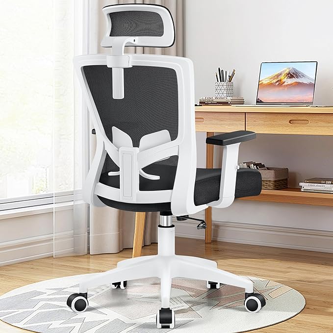 Office Chair Ergonomic Desk Chair High Back Computer Chair Swivel Mesh Task Chair with Adjustable Lumbar Support Armrests Headrest White - LeafyLoom