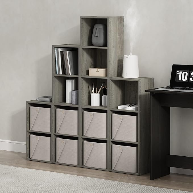 Furinno Luder Bookcase / Book / Storage, 2-Tier Cube, French Oak - LeafyLoom