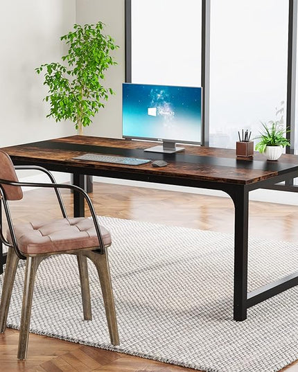 Tribesigns Modern Computer Desk, 63 x 31.5 inch Large Office Desk Computer Table Study Writing Desk Workstation for Home Office, Rustic/Black - LeafyLoom