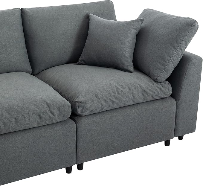 104.3" L-Shaped Convertible Sectional Sofa with Reversible Sleeper Chaise, Down Filled Upholstery Corner Couch w/Armrest for Living Room, Apartment, Office, Dark Gray, 104.3 Inch - LeafyLoom