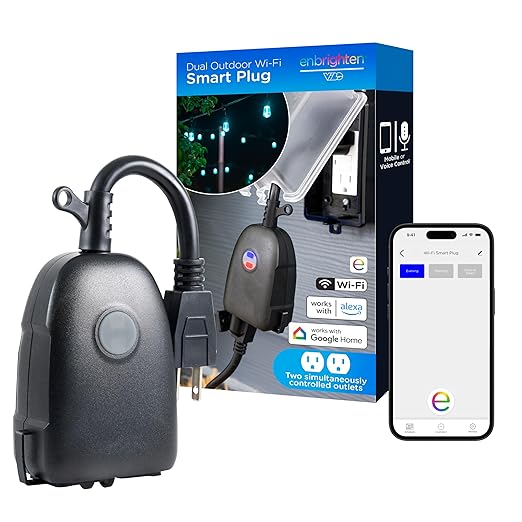 Enbrighten Vibe Outdoor Smart Plug, 2 Grounded Outlets, Weather-Resistant, Custom ON/Off Controls, Schedule Outdoor Lighting, Compatible with Alexa, Google Assistant, Black, 51251 Enbrighten
